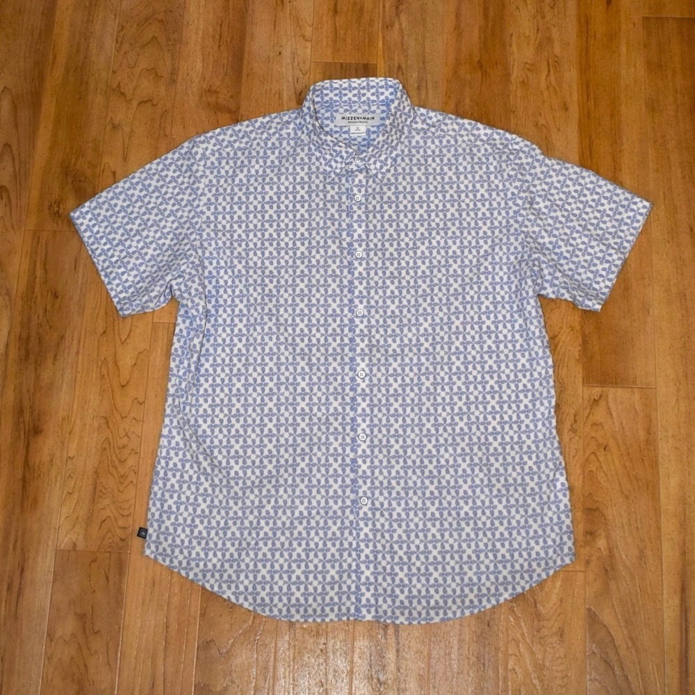 Mizzen+Main Button Down Mens Medium Blue White Performance Short Sleeve
